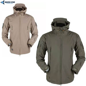Windproof Softshell <b>Jacket</b> with Fleece Lining Stand Collar Front Pocket Hooded Eco-Friendly Outdoor Tactical <b>Jacket</b> - Product Image 5