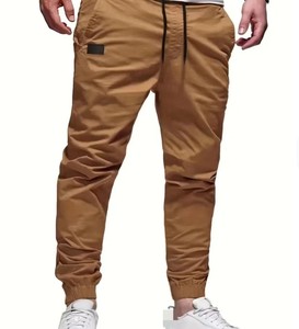 Nouveau pantalon cargo décontracté pour homme en toile légère 100 % coton, taille haute, coupe droite, taille européenne, avec cordon de serrage au bas de jambe - Product Image 5