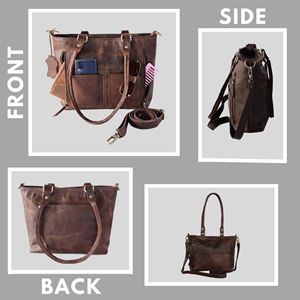 Women's Genuine Leather Vintage Style Tote Bag Zipper Closure Crossbody <b>Top</b> Handle Durable Lightweight 3L+ Capacity Handbag - Product Image 2