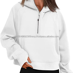 Evertop เสื้อกันหนาวมีฮู้ดแบบสั้นมีซิปครึ่งตัวสำหรับผู้หญิงเสื้อกันหนาวมีกระเป๋าผ้าเทอร์รี่ถักซับในป้องกันการหด - Product Image 1