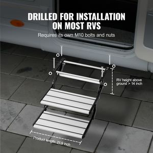 Scala Retrattile Manuale a 2 Gradini per Camper, Pieghevole in Lega di Alluminio con Capacità di Carico di 200 kg, Piastra in Acciaio Rinforzata per Uso Veicolare - Product Image 3