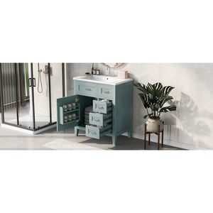 Mueble de Baño con Lavabo Integrado de 30 Pulgadas, Estructura Sólida de MDF, Color Verde, con Cajones (SKU Antiguo N725S999222F) - Product Image 5
