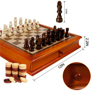 Jeu d'échecs de luxe en bois de 12 pouces, 2-en-1, avec jeu de dames et de pions, plateau magnétique en bois avec tiroir, vente en gros - Product Image 5