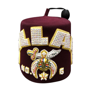Sombrero Fez Marrón al por Mayor con Pedrería Blanca, Accesorio de Regalia Masónica - Product Image 1