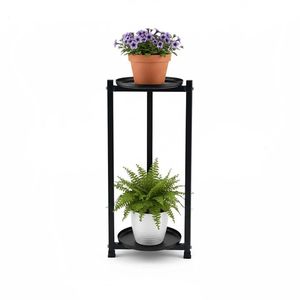 Support à fleurs moderne en métal à 2 niveaux, noir, revêtement poudré, pour plantes d'intérieur, décoration de la maison - Product Image 2