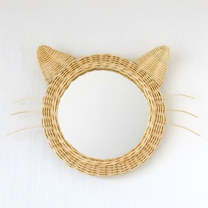 <b>Decorative</b> <b>Wall</b> Hanging Mirrors Modern Cute Cat Shaped Rattan <b>Wicker</b> Handmade Woven Mirror - Product Image 1