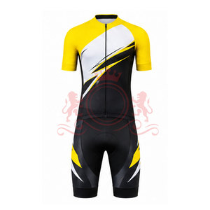 Conjunto de Jersey y Pantalones Cortos de Ciclismo para Hombre, Diseño Negro, Amarillo y Blanco, Manga Corta, Cierre Frontal con Cremallera, para Adultos - Product Image 2