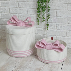 Cesta de almacenamiento de cuerda de algodón con tapa, organizador tejido con tapa de lazo para juguetes, decoración del hogar y guardería, para Ramadán - Product Image 2