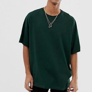 T-shirt décontracté à manches courtes en coton vert uni surdimensionné pour homme - Product Image 3