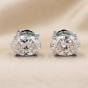 Pendientes Solitarios con Diamantes Cultivados en Laboratorio, Corte Ovalado de 1.00CT Cada Uno, Oro Blanco de 14K, Certificados por IGI, Joyería para Regalo de Boda o Fiesta - Product Image 1