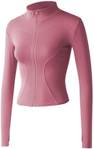 Veste de yoga coupe ajustée pour femme, coupe-vent sans coutures, fermeture éclair intégrale, couleur unie, avec trous pour les pouces, manches longues en polyester pour adultes - Product Image 4