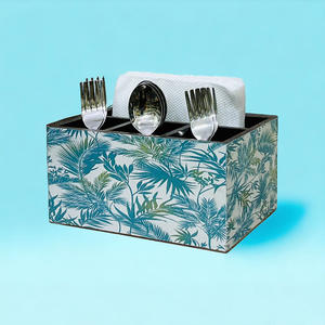 Porte-couverts en bois artisanal de qualité supérieure avec impression florale en émail, 4 compartiments, support multi-usages pour ustensiles de cuisine et cuillères - Product Image 6