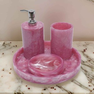 Indian Supplier Modern Resin <b>Bathroom</b> <b>Accessories</b> <b>Set</b> with Soap Dish Durable Countertop Organizer for Home or Hotel for Sale - Product Image 4