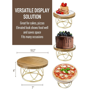 Elegant Wooden Cake <b>Stand</b> With Gold Metal Wire Curved Base. Tabletop Display Round Shape <b>Cupcake</b> <b>Stand</b> For Parties & Cafes - Product Image 3