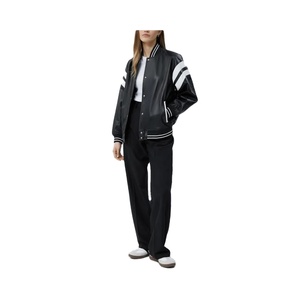 Oversized <b>Leather</b> Varsity <b>Jacket</b> Casual Zip Up Plus Size Varsity Bomber Womens <b>Leather</b> <b>Jackets</b> Oversized Bomber <b>Jacket</b> for Women - Product Image 3