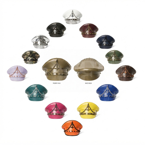 100% High Quality PU Leather Peak <b>Cap</b> Classic Flat Top <b>Hat</b> Adjustable Uniform Style Outdoor Fashion Chain Decoration Visor <b>Caps</b> - Product Image 1