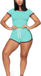 Ensemble short 2 pièces pour femme, couleur unie, coton vintage, respirant, été-printemps, décontracté, rose, toutes tailles – Nouvelle collection - Product Image 5