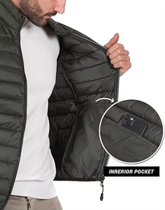 Gilet matelassé décontracté pour homme, col rabattu, fermeture éclair, respirant, uni, pour l'hiver - Product Image 3