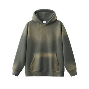 Sweat à capuche personnalisé délavé dégradé, coupe oversize, style streetwear, en molleton épais, effet vieilli, avec logo personnalisé, haut décontracté à capuche - Product Image 3
