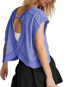 Blusas y camisas de mujer de corte holgado con hombros caídos, estilo crop top, espalda cruzada y diseño hueco de malla de red, hechas a medida - Product Image 2