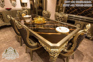 ห้องรับประทานอาหารฝรั่งเศสเฟอร์นิเจอร์เคลือบเงาสีขาวทองดีไซน์อิตาลีเฟอร์นิเจอร์สไตล์คลาสสิกอินเดียใบไม้ทอง - Product Image 6