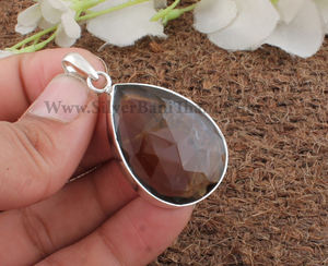 Collar de cuarzo ahumado natural vintage al por mayor con colgante de plata de ley 925 chapado en platino, cristal marrón facetado, unisex, curativo - Product Image 4