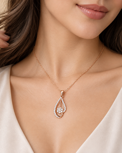 Collier pendentif goutte d'eau en or rose massif 14 carats avec diamant de laboratoire certifié IGI pour femme, cadeau de fête - Product Image 1