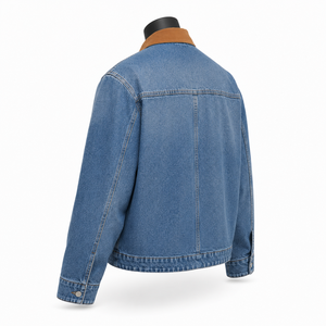 Veste en jean vintage pour homme, fermeture éclair, col en velours côtelé contrastant, style streetwear décontracté, fabricant OEM ODM - Product Image 4
