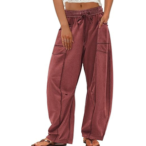 Women Private Label Cargo Sweatpants Wide Leg Pants High Waist <b>Drawstring</b> Casual Streetwear - Product Image 3