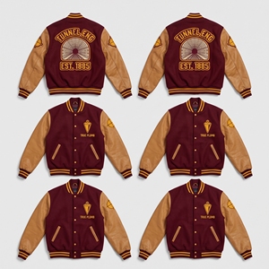Chaqueta Varsity Personalizada OEM con Mangas de Cuero y Lana, Bordado Lighthouse Service, Parche de Lente Fresnel, Color Verde Azulado - Product Image 2