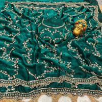 Sari en soie Royal Pure Space avec broderie originale de perles dorées, bordure découpée par des designers, chemisier fantaisie lourd, sari de soirée haut de gamme