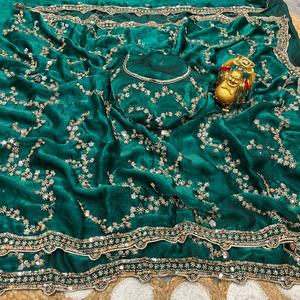 Sari de Seda Royal Pure Space con Bordado Original de Cuentas Doradas, Borde con Diseño de Corte Exclusivo, Blusa Elegante y Lujosa, Sari Premium para Fiestas - Product Image 3