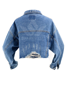 Women's Light Blue <b>Cropped</b> <b>Denim</b> <b>Jacket</b> Raw Hem Button Closure Long Sleeve Oversized Casual Fashion Jean <b>Jacket</b> Spring Autumn We - Product Image 5