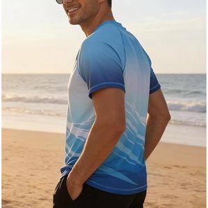 เสื้อยืดกีฬาผู้ชายแบบรัดรูป แขนสั้น ป้องกันรังสียูวี รับผลิตตามแบบ OEM - Product Image 3