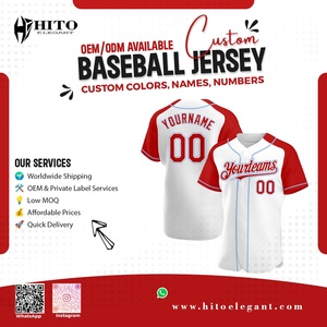 Haute qualité personnalisé couleur unie vêtements de baseball boutonné personnalisé cousu nom numéro maillot de baseball couleur rouge et blanc - Product Image 2