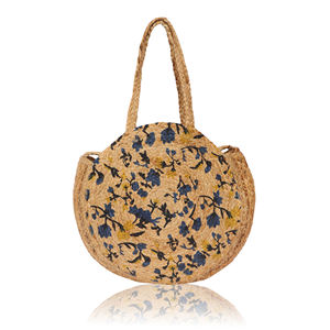 Bolso Redondo de Yute Hecho a Mano, Ecológico, Bolso de Playa para Mujer con Asa de Cuero - Product Image 4