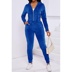 Combinaison polaire bleue à capuche et manches longues pour femme Twin City, taille haute, fermeture éclair, coupe régulière, longueur intégrale, couleur unie, idéale pour la gym et l'hiver - Product Image 5
