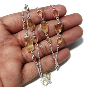 Collier en pierre brute de citrine naturelle, argent sterling 925, long, fait main, style bohème, pour femmes et unisexe - Product Image 2
