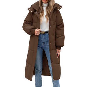 Women's Long Puffer <b>Coat</b> Solid Color Stand Collar Zipper Closure Full Sleeve Winter Warm Outerwear Thick Polyester Waterproof - Product Image 3