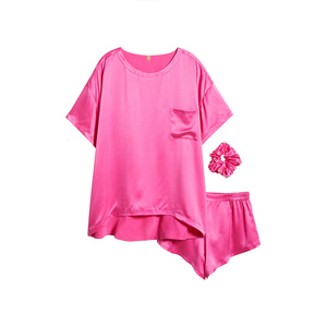 Pijamas de noche 100% seda para mujer, conjunto de pijamas de talla grande con pantalones de manga 3/4, ropa de dormir, pijamas de ocio para estar en casa. - Product Image 5