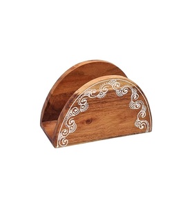 Porta servilletas semicircular de madera de primera calidad con tallado artístico para decoración del hogar moderna y tradicional. - Product Image 1