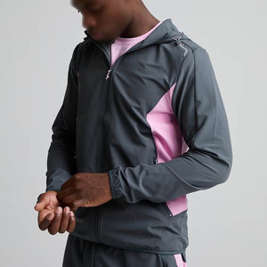 Men's Black <b>Pink</b> Color Blocking Racer <b>Jacket</b> Windproof Zipper Closure Stand Collar Sporty Style Polyester Autumn Wear - Product Image 5