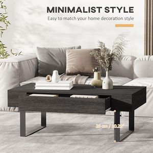 Tavolino da Caffè Moderno Mid-Century con Cassetto Portaoggetti, Superficie in Legno Grigio Scuro e Gambe a Slitta in Metallo per Soggiorno - Product Image 6