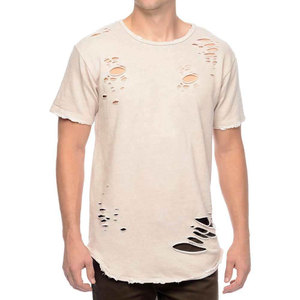 T-shirt déchiré confortable au style urbain, avec coutures de qualité supérieure, idéal pour le quotidien - Product Image 1