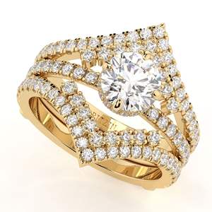 Bague de fiançailles trio pour femme, style unique et élégant, avec diamant de laboratoire taille ronde et halo dissimulé - Product Image 3