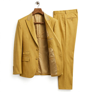 Costume de cérémonie jaune pour homme, style italien, 100 % polyester, respirant, infroissable, simple boutonnage, col à revers, coupe classique - Product Image 1