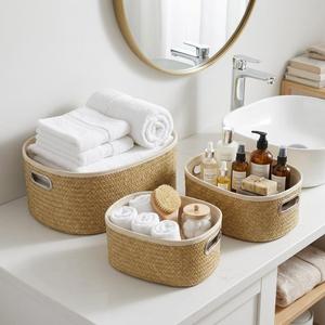 Ensemble de 3 paniers à linge en osier avec doublure en toile et poignées, organisateur de vêtements rustique - Product Image 4