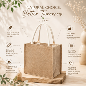 Premium Natural Jute Tote <b>Bag</b> with Soft Cotton Rope Handles Reusable Eco Friendly Shopping Grocery Beach Travel Carry <b>Bag</b> - Product Image 5