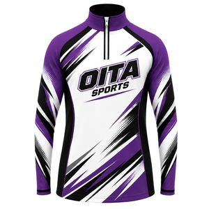 Purple <b>White</b> Black <b>Quarter</b> <b>Zip</b> Sports Shirt Long Sleeve Athletic Training Running Teamwear Performance Custom Sportswear - Product Image 1