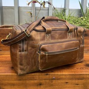 Sac de sport en cuir pleine fleur Weekender Sacs de voyage de nuit en cuir de vache avec bandoulière réglable - Product Image 4